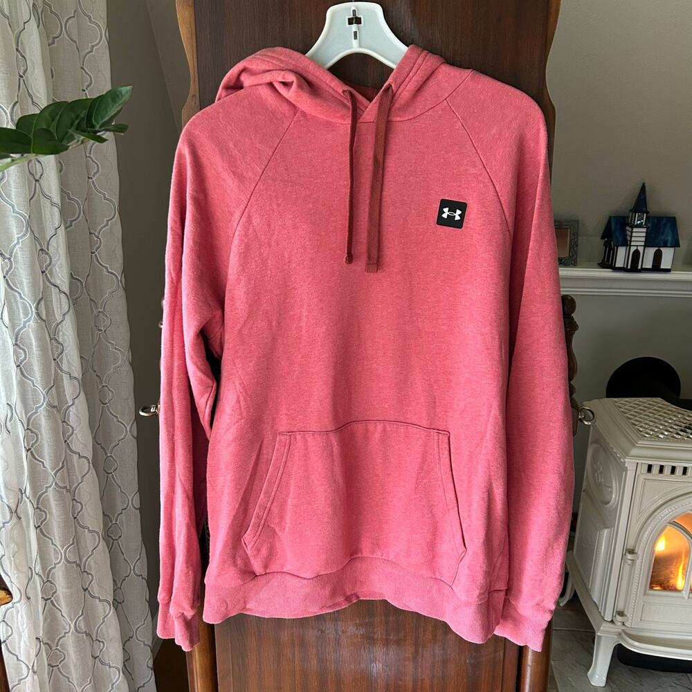 Under Armour Hoodie Womens Medium Red Heather Loose Coldgear Fleece Patch Logo